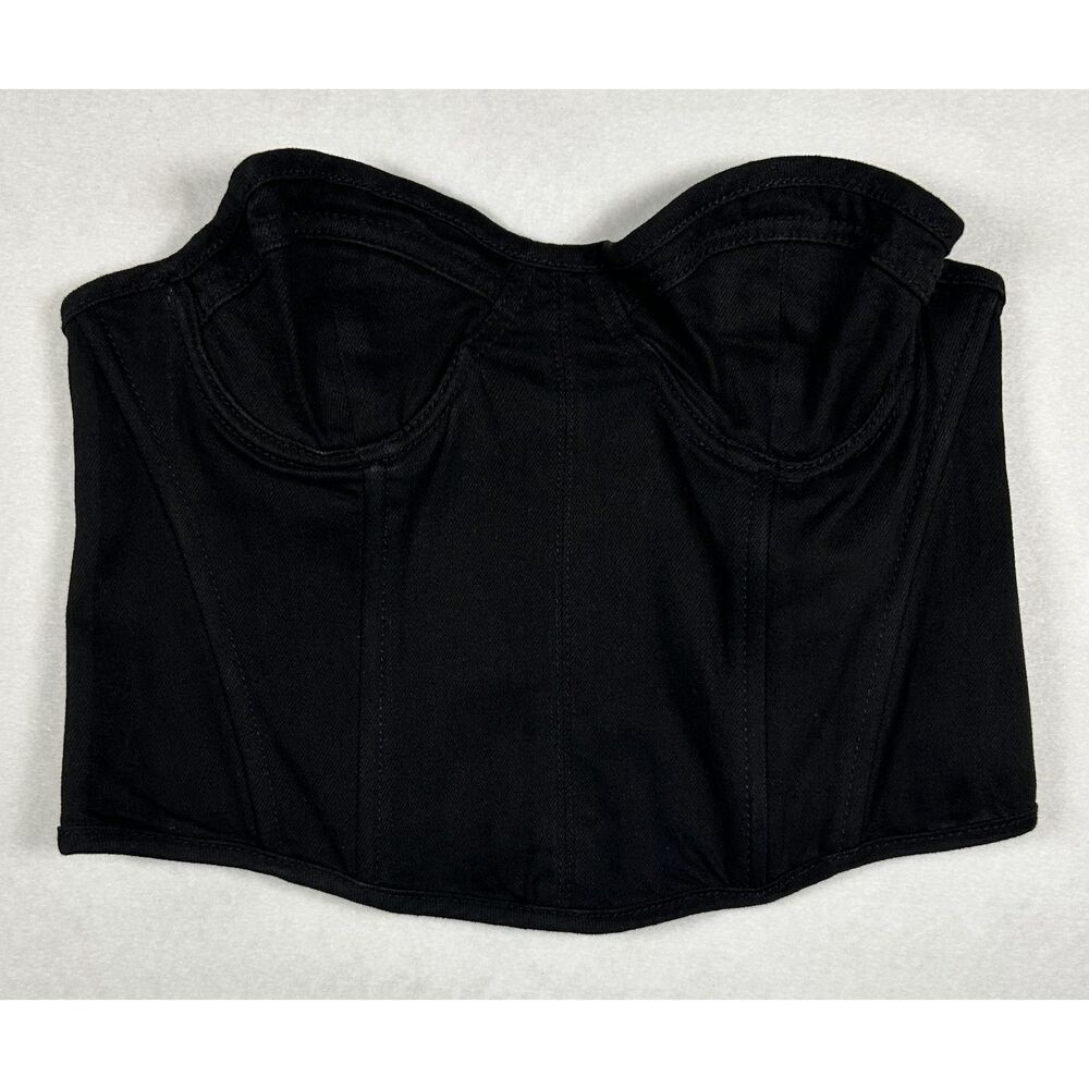 ZARA Black Denim Strapless Corset Bustier Top – Size M NWOT